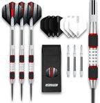 RED DRAGON Darts – Axis Red Series 24g– Steel Tip 85% Tungsten Professional Darts Set with Dart Flights, Stems & Wallet