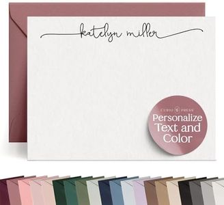 Curio Press Personalized Stationery For Women Flat Stationery Notecards with Envelopes with Cute Custom Name For Girls, Personalized Note Cards, A2 or A7, Personalized Thank You Cards - Swash Flat