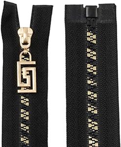 AERZETIX - C62072 - Juego de 2 Cremalleras separables 80cm en metal con tirador decorativo - color: negro, dorado - marroquinería costura falda vestido ropa pantalones mercería