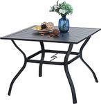 PHIVILLA 94cm Outdoor Dining Table Metal Steel Slat Patio with 4cm Umbrella Hole, Classic Black