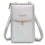 Valentoria Small Crossbody Bag Cell Phone Purse Wallet Leather Card Clutch Handbag for Women, Silver, Small