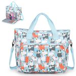 Aeelkie Knitting Bag Large, Crochet Bag Yarn Storage Bag, Craft Bag with Compartments, Portable Knitting Storage Organiser Tote Bag for Carrying Projects, Wool, Knitting & Crochet Tools, Cute Blue Cat