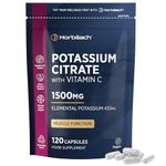 Potassium Supplement with Vitamin C 1500mg | Easy to Swallow & High Strength Capsules | Bioavailable Potassium Citrate Form | 120 Vegan Capsules (Not Tablets) | 100% Recyclable Pouch | by Horbaach