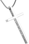 HZMAN Philippians 4:13 Cross Pendant Strength Bible Verse Stainless Steel Necklace for Men Women (Silver)