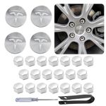 CitiGo Tesla Model Y/Model 3 Wheel Cap Kit (Silver), 4 Hub Center Caps + 20 Lug Nut Covers + 1 Unstalling Puller