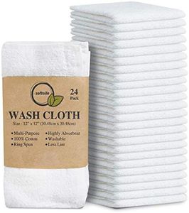 Softolle 100% Cotton Ring Spun Wash Cloths – Bulk Pack of Washcloths – 12x12 Inches – Wash Cloth for Face, Highly Absorbent, Soft and Face Towels (White, 24 Pack)