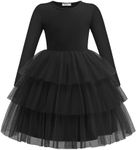 Arshiner Toddler Tutu Dress Girls Long Sleeve Black Halloween Tiered Formal Party Tulle Dresses for Kids 6 Years