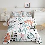 Erosebridal Kawaii Panda Bedding Set,Cartoon Panda Comforter Set Twin,Cute Love Heart Leaf Flower Comforter Set for Kids Girls Boys,Paw Print Animals Quilt Duvet Insert with 1 Pillow Case