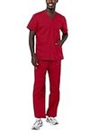 Adar Universal Unisex Scrubs - Unisex Drawstring Scrub Set - 701 - Red - L