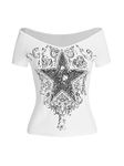 SOLY HUX Women's Y2k Graphic Tees Crop Tops Star Print Off Shoulder Short Sleeve T Shirts, White Star, Small