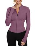 LUYAA Workout Jackets for Women Full Zip Up Yoga Running Track Jacket Long Sleeve Crop Top Purple M, Purple