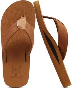 KuaiLu Men's Yoga Mat Flip Flops Thong Sandals with Arch Support Tan Size 14