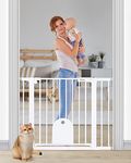 Newnice 40.6" -29.7" Auto Close Baby Gate with Small Cat Door, Easy Walk Thru & Durable Dog Pet Gates for Stairs, Doorway, House, Pressure Mounted Safety Child Gate Includes 4 Wall Cups