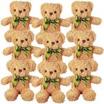 9 Pack Cute Teddy Bear Toys, 10 Inch Small Plush Bear Toy, Soft Plush Bear Stuffed Animals with Bow Tie for Birthday Baby Shower Graduation Party Gift (Brown)