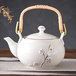 DUJUST Japanese Tea Pot, White Porcelain Chinese Teapot with Stainless Infuser, Cute Tea Pot for Adults, Tea Lover/Women/Men (Plum in Golden)