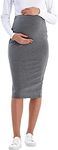 GINKANA Maternity Skirts Stretchy Ribbed Skirt for Pregnant Woman Below Knee High Waist Split Maternity Casual Skirt, Dark Grey, X-Large