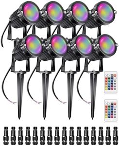 ALEDECO RGB+W Low Voltage Landscape Lights with Remote Control 5W 12V Landscape Lighting LED 16 Color Changing Spotlights Outdoor Waterproof Pathway Lights Garden Decorative(Not Include Transformer)