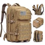 Oreunik Military Backpack Men's 45L Waterproof Tactical German Army Backpack Molle Backpacks Survival Backpack for Hiking Outdoor Trekking Camping Hiking Fishing Travel Work, khaki, 45L