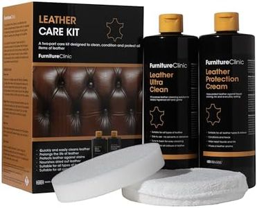 Kit completo de cuidado del cuero Furniture Clinic – Limpiador de cuero y Crema protectora del cuero para sofás y asientos de coche – 500 ml de Ultra Clean,500 ml de acondicionador de cuero y esponjas