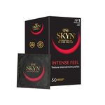 SKYN Intense Feel Condoms Pack of 50 / Skynfeel Latex Free Condoms for Men, Regular Size Condoms, Thin Condoms, Ribbed and Dotted Straight Shape, 53mm Wide