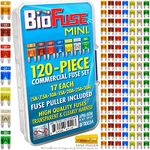 BioFuse Mini APM ATM 120 Piece Automotive Commercial Car Fuse Assortment (119 Mini Blade Fuses + Fuse Puller) 5A 7.5A 10A 15A 20A 25A 30A