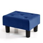 BRIAN & DANY Small Footstool Ottoman, Velvet Wooden Foot Stool Ottoman with Plastics Legs, Sofa Footrest Extra Seating for Living Room Entryway Office, Blue