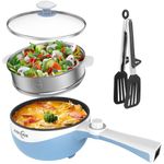 Audecook Hot Pot Electric,Mini Electric Skillet Portable Nonstick Sauté Pan with Power Adjustment, Rapid Ramen Cooker Travel Multicooker Electric Pot for Steak/Soup (G(blue/1.7L with steamer))