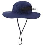 Decentron Men’s Outdoor UV Protection Fishing Hat Mesh Boonie Sun Hat Summer Wide Brim Safari Cap Navy Blue