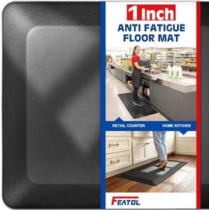 FEATOL 1 Inch Extra Thick Anti-Fatigue Mat for Standing Desk & Kitchen, Ergonomic Memory Foam Cushioned Comfort Floor Pad for Home,Office Work, Commercial All Day(Black,PC,24X70)