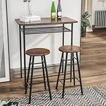 SogesPower 3 Piece Pub Dining Table Set, Pub Height Table with 2 Round Stools, Kitchen Breakfast Bar Bistro Table Set, Counter Height Dining Table with Storage Shelf for Kitchen,Living Room Bar