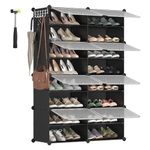 SONGMICS Interlocking Shoe Rack, Plastic Shoe Storage Cabinet, 8-Slot Modular Storage Organizer Unit, 11.8 x 15.7 x 11.8 Inches for Each Slot, with Doors, Steel Frame, Plastic Panel, Black ULPC034B01