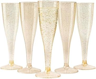 MATANA 48 Flûtes à Champagne en Plastique Réutilisables Premium à Paillettes Dorées, 133ml - Verres à Champagne, Coupes de Champagne pour Mariages, Anniversaires & Fêtes