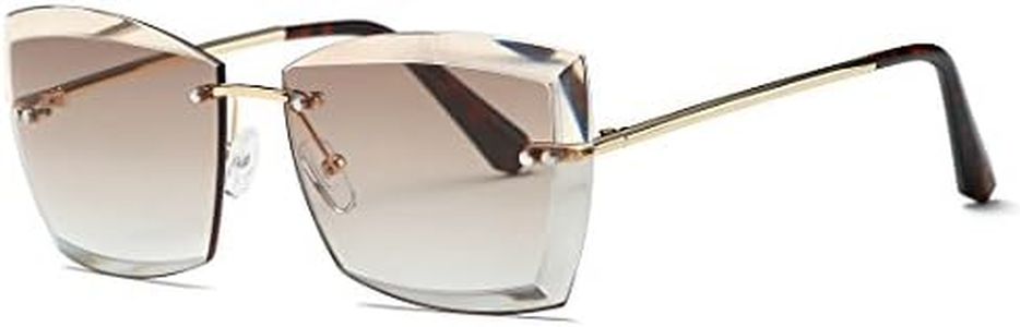 AEVOGUE Sunglasses For Women Oversized Rimless Diamond Cutting Square Glasses AE0528 (Gold&Brown, 53)