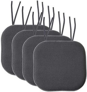 Sweet Home Collection Cuscino per sedia in memory foam con laccetti, motivo a nido d'ape, antiscivolo, retro in gomma arrotondato, quadrato, 40,6 x 40,6 cm, confezione da 4, grigio antracite,