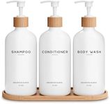 White Shampoo and Conditioner Dispenser Set by Brighter Barns - Shower Dispenser - Shampoo Conditioner Body Wash Dispenser with Pump - Shower Soap Dispenser for Bathroom Decor, Hotel, Airbnb (White)