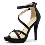 Allegra K Women's Stiletto Heel Zipper Platform Ankle Strap Sandals Black 6.5 UK/Label Size 8.5 US