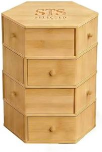 STS SELECTED Bamboo Desktop Organizer, 360° Rotatable, Large Capacity 12 Drawers. 4-Tier Desktop Organization and Desk Accessories for Home Office School Supplies, No Assembly Required.