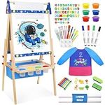 Joyooss Art Easel for Kids, Adjustable Standing Kids Easel with Magnetic Whteboard & Chalkboard, Bonus 98+ Art Supplies Child's Easel with 2 Paper Rolls, Finger Paints, Letters & Numbers Magnets