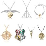 DEWZI 7 PCS Necklace Set Time Turner Golden Snitch Deathly Hallows for Harry Potter Fans Gifts Collection Jewelry Gift