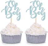 Blue Oh Boy Cupcake Toppers Party Decors Baby Shower Decoration Picks - Set of 24