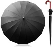 Becko US Stick Tote Umbrella, Durable and Strong Enough for the Fierce Wind and Heavy Rain, Unisex Golf Umbrella, Color Black or Clear, With J-handle / 16 Ribs (Black J-Handle16 Ribs)