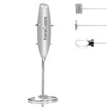 InstaCuppa Milk Frother Handheld Battery Operated Electric Foam Maker with Stainless Steel Whisk and Stand Included,Silver
