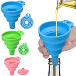 Collapsible Silicone Funnel Set, 3 Pcs Kitchen Small Funnels for Filling Bottles or Containers (S/M/L)