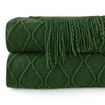 inhand Green Chirstmas Blanket Twin Size Throw Blankets for Couch and Bed, Soft Cozy Knit Blanket with Tassel, Lightweight Home Decor,Farmhouse Woven Blanket for Men and Women, 50"x60"