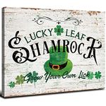 AIYISU Large St Patrick's Day Wall Art Green Lucky Four Leaf Clovers Canvas Wall Decor Green Shamrocks Hat Prints Pictures for Living Room Bedroom Farmhouse Kitchen Artwork Home Decorations 24x36