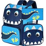 3PCS Boys Backpack, 15" Dinosaur Bookbag with Lunch Box, Kids Preschool School bag for Elementary Students - Blue