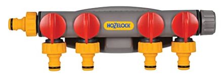 HOZELOCK - Multi-Tap Connector 4-Way Watering : Ideal for Creating 4 Circuits on a Single Tap, Independent Flow Valve for Each Outlet, Supplied with X2 Fittings and Screws [2150R0000]