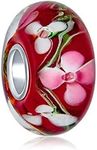 Murano Glass .925 Sterling Silver Core Floral Pink Red Cherry Blossom Flower Spacer Charm Bead Fits European Bracelet For Women Teen