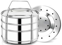 EasyShopForEveryone Stainless Steel 3 Tier Stackable Insert Pans, Pot-in-Pot Baking Pans for Flan, Cheesecake, Layer Cake, Easy to Use Food Steamer - Compatible with 8 Qt Instant Pot