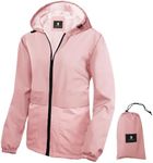 SaphiRose Lightweight Rain Jacket Women Waterproof Breathable Raincoat Packable Hooded Windbreaker, Light Pink, Medium